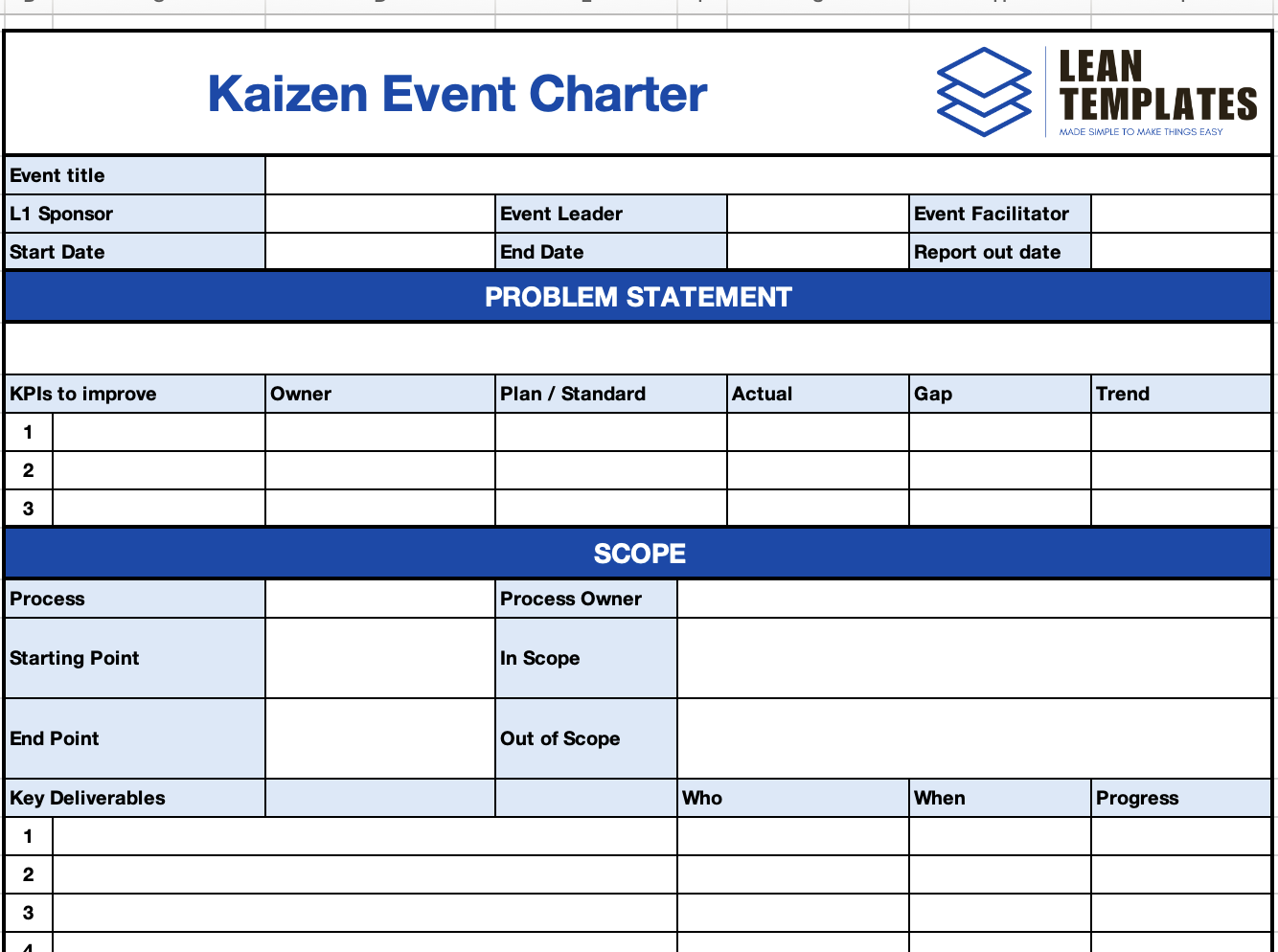 Kaizen Event Charter Template – Define, Align & Execute Improvement Events - Image 4
